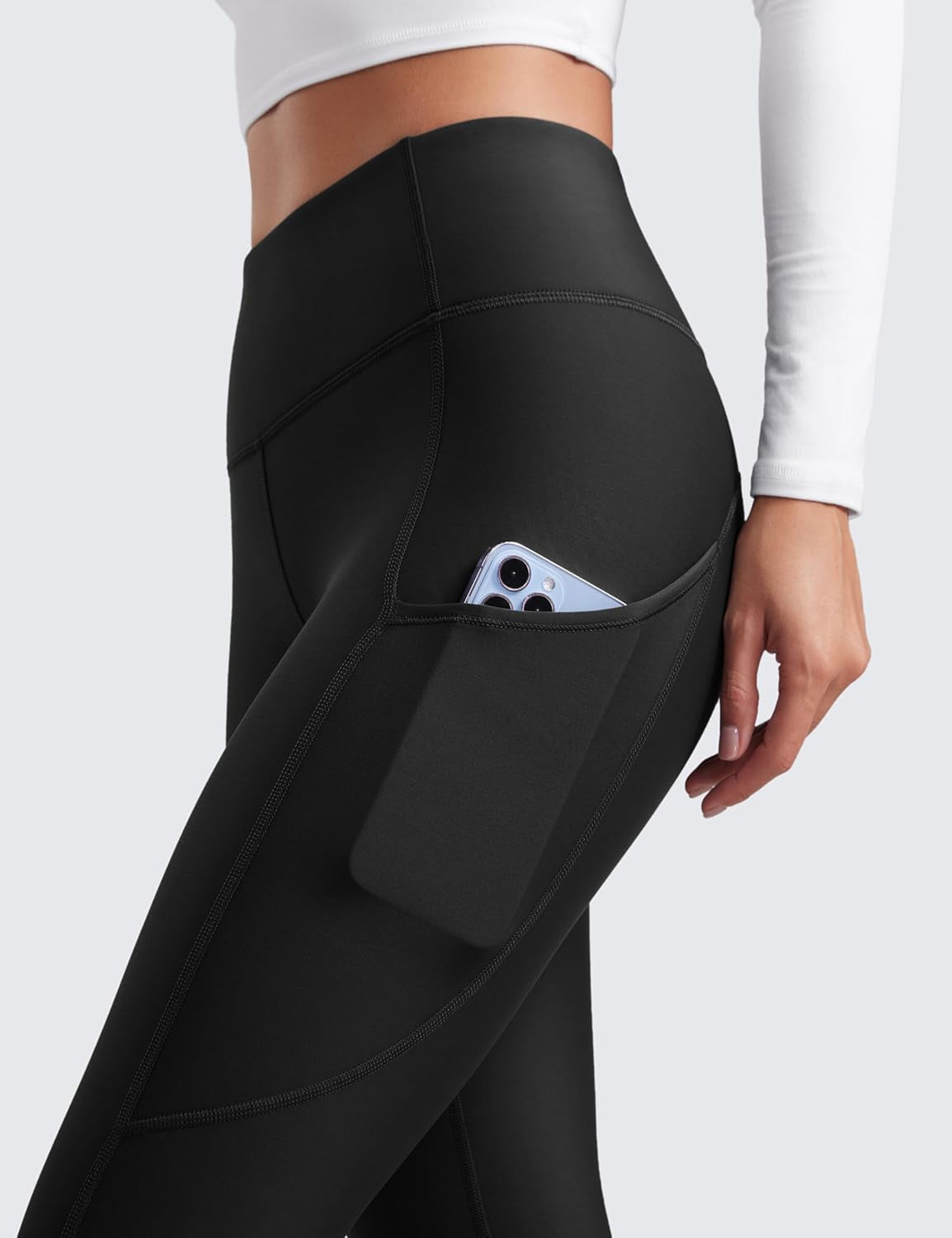 Womens Fleece Lined Leggings with Pockets 28'' - Thermal Winter Warm Full Length Pants Casual Lounge Yoga Workout