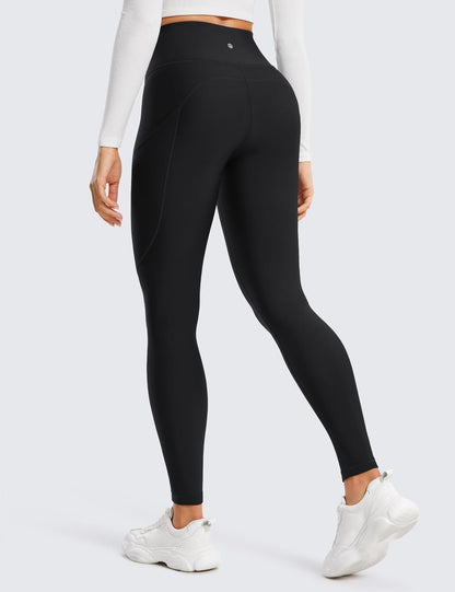 Womens Fleece Lined Leggings with Pockets 28'' - Thermal Winter Warm Full Length Pants Casual Lounge Yoga Workout